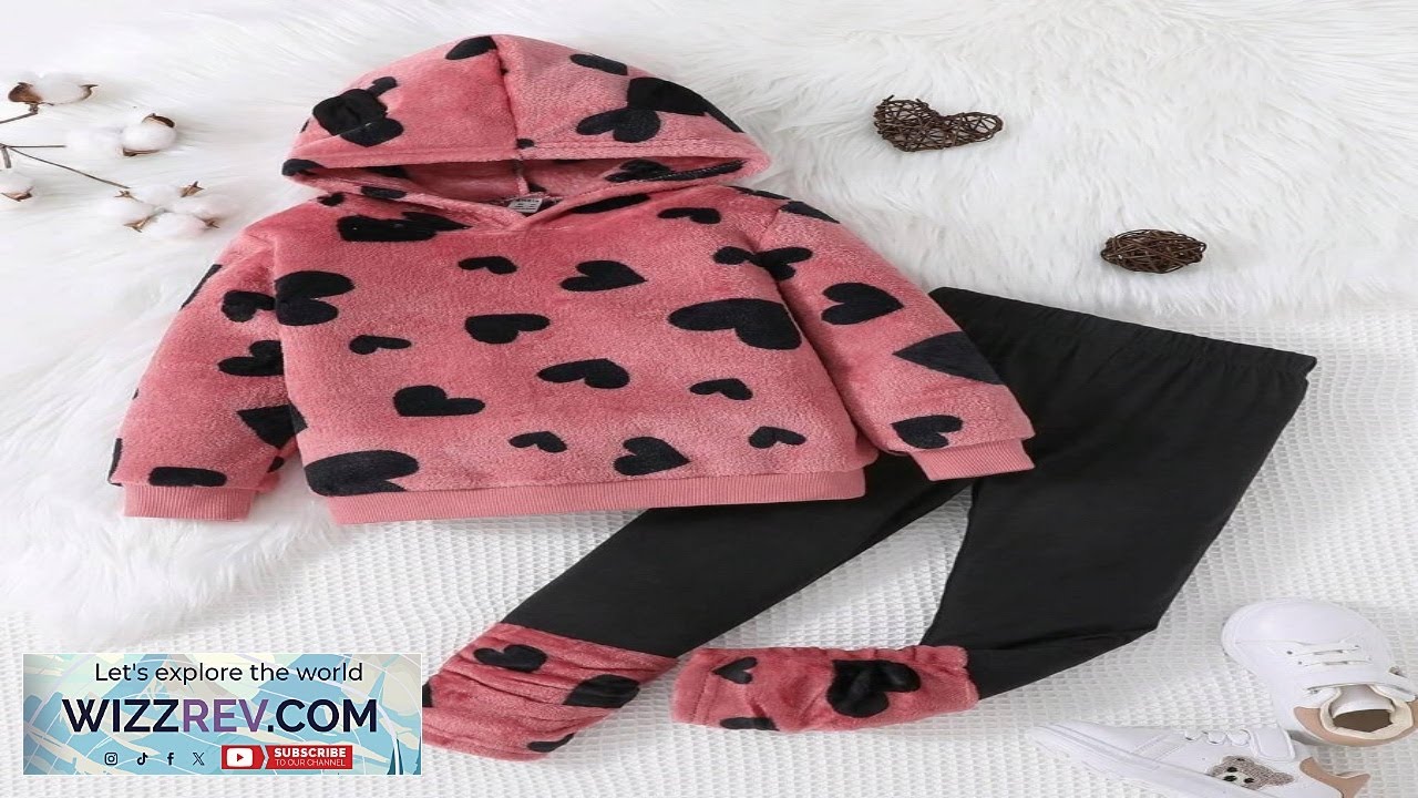 SHEIN Young Girl Heart Print Fuzzy Hoodie & Leggings SHEIN USA