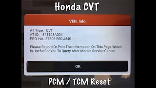 Honda Fit PCM/TCM CvT Reset