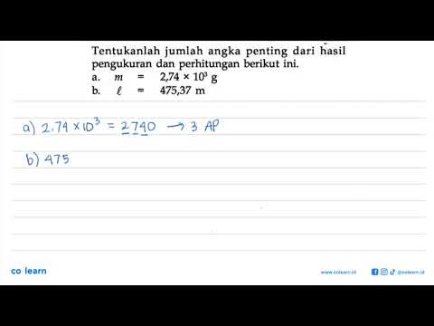 Determine the number of significant figures in the following measurements and calculations. a. m ...