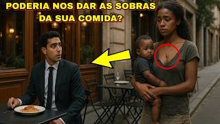 ELA PEDIU AS SOBRAS DE COMIDA AO MILIONÁRIO PARA SUA BEBÊ COM FOME    MAS O HOMEM CONGELOU AO NO