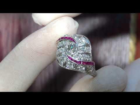 Antique Diamond & Ruby Platinum Art Deco Ring VS Clarity