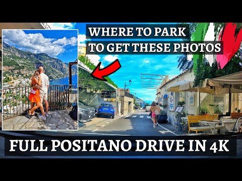 September TRAFFIC through Beautiful POSITANO, Italy - 4k Drive + Where to Park the Car 🇮🇹