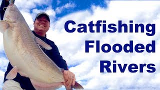 Catfishing Flooded Rivers - How to Catch Catfish - Catfish in Muddy Water - Man Rescued From River