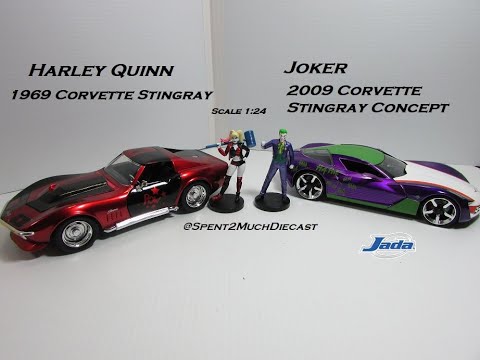 Harley Quinn 1969 Corvette Stingray & Joker 2009 Corvette Stingray Concept By Jada (Metals Diecast)