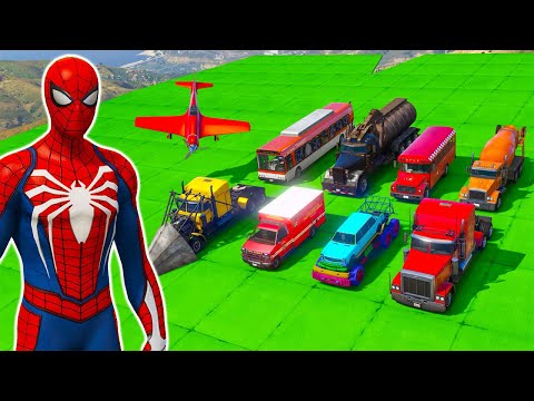 GTA 5 big truck bus and mixer with plane parkour stunt map | hombre araña