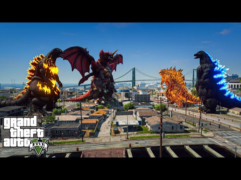 Burning Godzilla, Destroyah vs Heisei Godzilla, Nuclear Godzilla ( GTA V Mods )