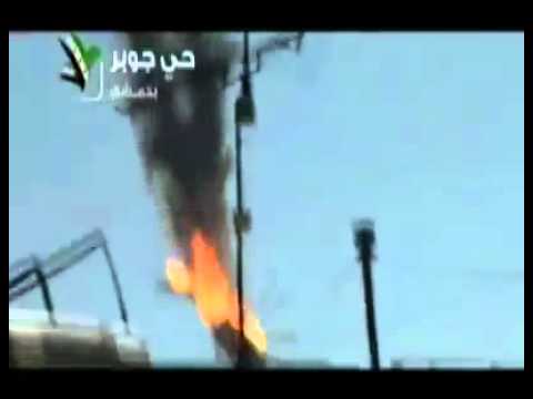 لحظة سقوط طائرة حربية تابعة لقوات النظام في جوبر في محافظة دمشق