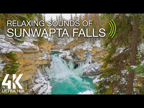 8HRS Relaxing Sounds of a Waterfall for Concentration and Work - 4K Winter Beauty of Sunwapta Falls