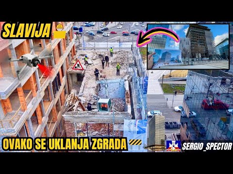 RUŠENJE NA SLAVIJI 🚧 Uklonjen sprat i krov | Obnova Kule Slavija