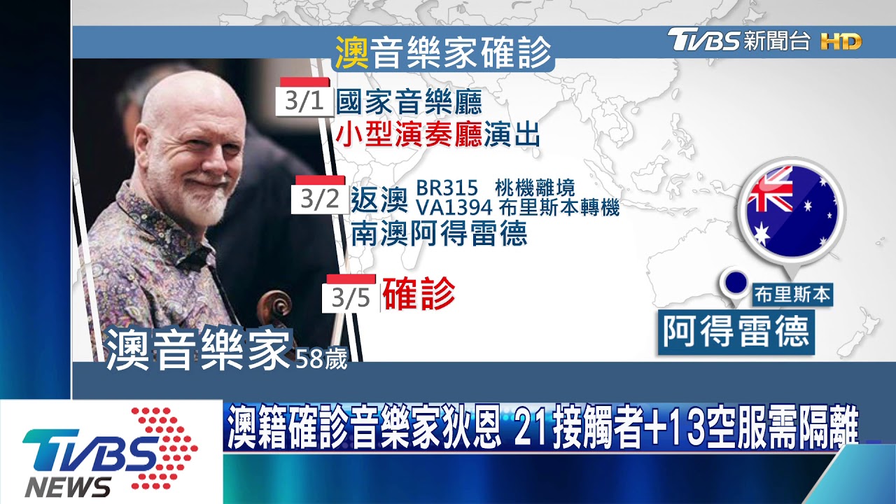 澳確診音樂家狄恩 21接觸者加13空服需隔離
