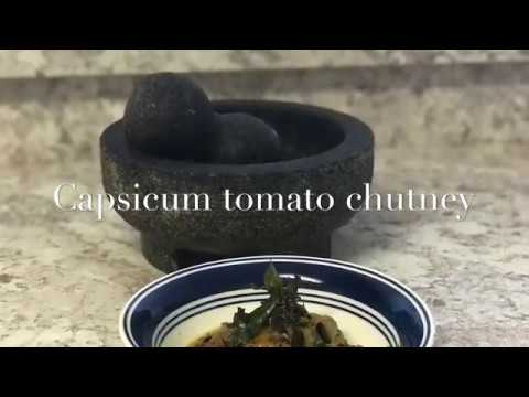 Homemade capsicum tomato chutney| mortar and pestle recipe
