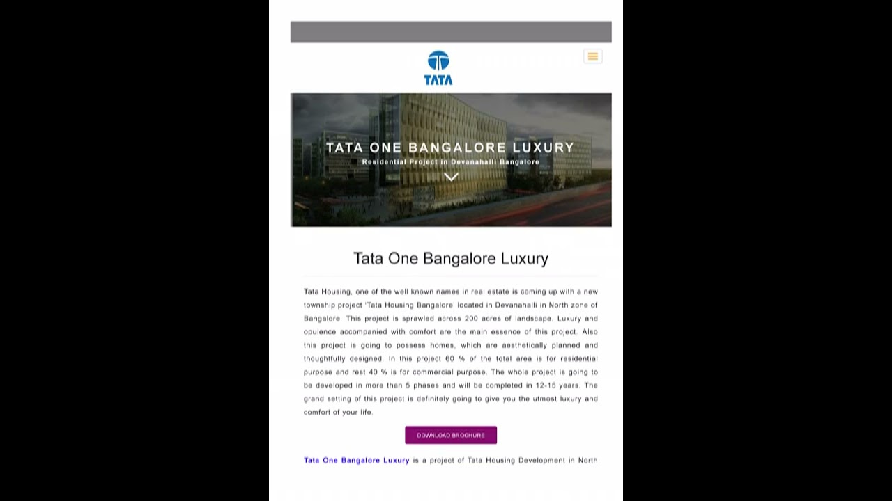 TATA ONE BANGALORE VIDEO LUXURY