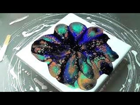#89| Fake Bloom n4 ONLY Paint and Floetrol - Galactic Pour With Embellishments