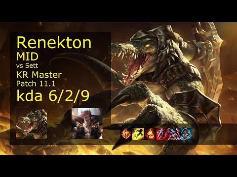 Renekton vs Sett Mid - KR Master 6/2/9 Patch 11.1 Gameplay // [롤] 레넥톤 vs 세트 미드