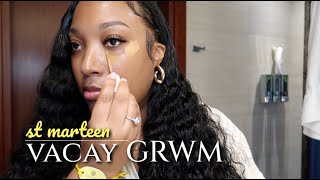 GRWM ON VACAY | Blend my Curly Hair Leave Out & do a Full-face Beat
