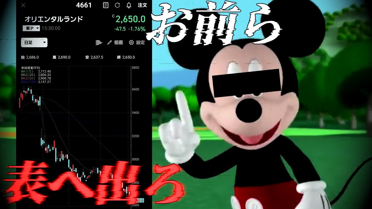 ディズニー(オリエンタルランド)の株価暴落にキレるミッ○ーマウス