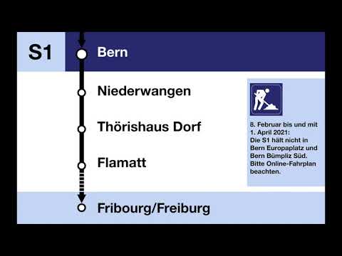 BLS Ansage - Begrüssung S1 nach Freiburg/Fribourg - mit Info ohne Halt bis Niederwangen (De, Fr)