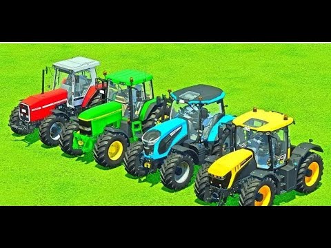 JOHN DEERE vs JCB vs LANDINI vs MASSEY FEERGUSON COLORED TRACTORS PARKOUR - Farming Simulator 22