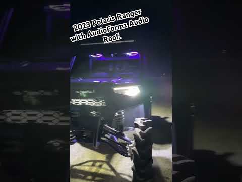Insane Audioformz Stereo Roof and subwoofer bed box on a 2023 Polaris Ranger. Sounds Incredible !