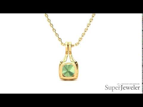 H051744 GAM14KY   Green Amethyst and Classic Halo Diamond Necklace In 14 Karat Yellow Gold