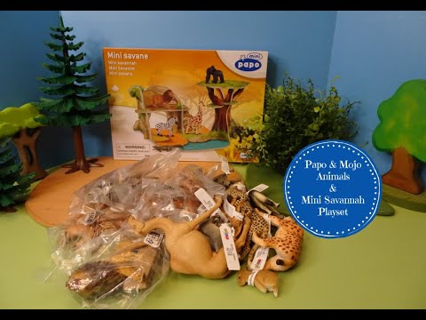 Papo & Mojo Animal Figures & Mini Savannah Playset - Learn Animal Names
