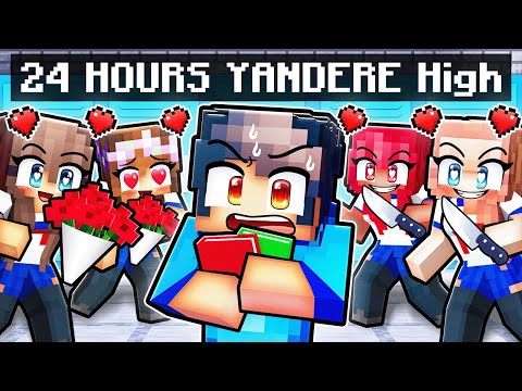 24 HOURS at YANDERE HIGH in Minecraft!