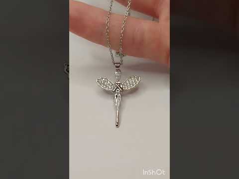 Подарок девушке кулон на цепочке "Ангел хранитель" ювелирная сталь и прозрачные цирконы в коробочке - фото 3 - id-p2268623373