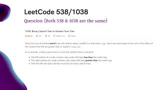 LeetCode 1038 | Binary Search Tree to Greater Sum Tree