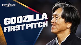 Godzilla in the HOUSE! 🗽 2009 World Series MVP Hideki Matsui throws out ceremonial first pitch!