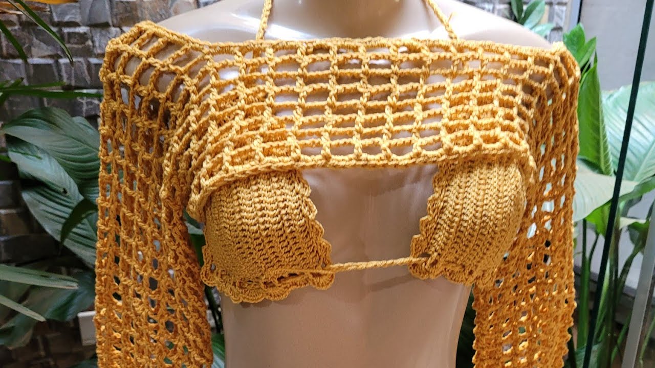 bolero manga longa em crochê (versão canhoto) passo a passo #crochet #bolero #blusasdemoda