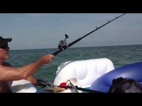 Catching shark on floating Island