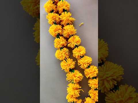 Artificial marigold flower style woolen mala/garland making for any festival God pooja craft ideas