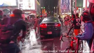 Car Drives Through Trump And Black Lives Matter Protestors in Times Square