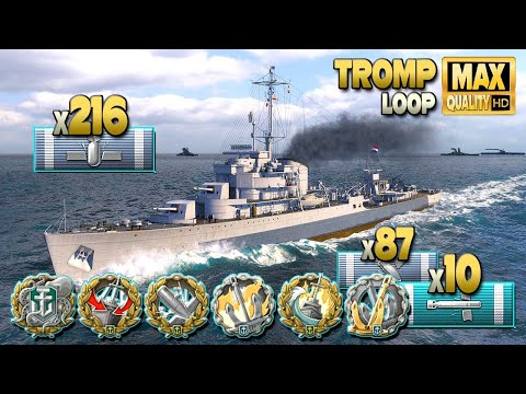Destroyer Tromp safes the game on map Loop - World of Warships