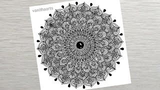 How to draw a Mandala Art for Beginners Step-by-Step Tutorial | Easy Mandala Drawing | #vanithaarts