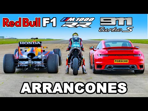 Auto F1 vs BMW M1000 RR superbike vs 911 Turbo S: ARRANCONES
