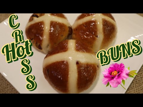 British Hot Cross Buns: Spiced Yeast Rolls Dotted w/Dried Fruit & Zests & Topped w/a Cross & Glaze