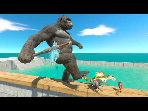 Dinosaurs and Fantasy Falling Into King Kong Tank - Animal Revolt Battle Simulator