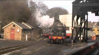 preview picture of video '45212 passes North Yorkshire Moors Railway works at Grosmont with a set of teak coaches'