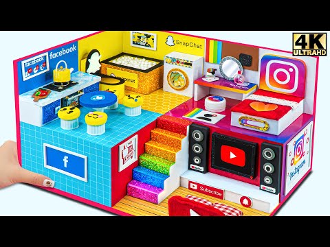 DIY Miniaturkartonhaus # 258 ❤️ Miniatur-Sozialhaus bauen: Instagram-Schlafzimmer, YouTube-Raum