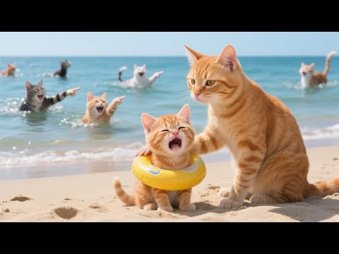 Poor Kitten Can’t Swim and Gets Mocked, Mama Cat Teaches Her How to Swim and She Becomes a Hero ❤️