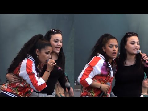Linda Pira bjuder upp ett fan på scen till Shu katt @ Cityfestivalen Västerås, 2015