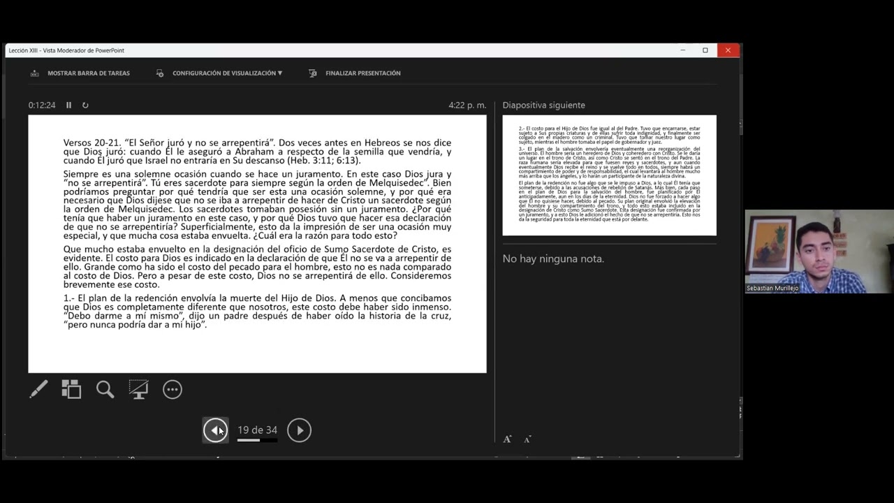 ESCUELA SABATICA 1889 "CARTA A LOS HEBREOS". LECCION 13 PARTE 2. Sebastián Murillejo.