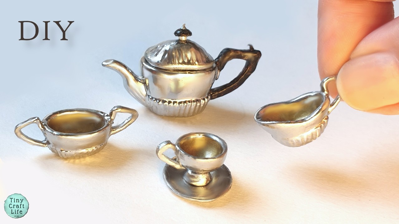 🌟REALISTIC MINIS Made From SCRATCH🌟 #DollhouseAccessories #ArtDeco #VintageSilver #MiniatureTeaSet