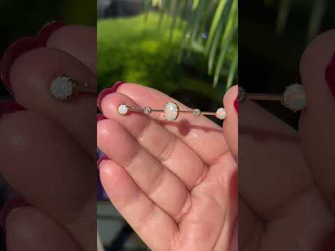 Antique Australian 15ct Yellow Gold Opal And Diamond Bar Brooch Circa 1910