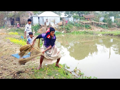 Cast net fishing - Traditional cast net fishing in village with beautiful natural (Part-142)