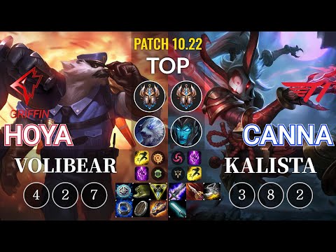 GRF Hoya Volibear vs T1 Canna Kalista Top - KR Patch 10.22