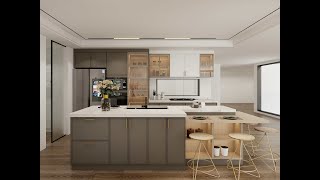 Modern Green Gray Kitchen Cabinets with Island