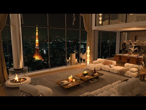 Luxurious Jazz Escape - 4K Serene Ambiance in a Sophisticated Living Room for Calm and Focus