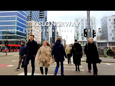 OSLO NORWAY, Very Busy Morning Walk In Barcode🇳🇴Virtual Walking Tour 4k/60ftp